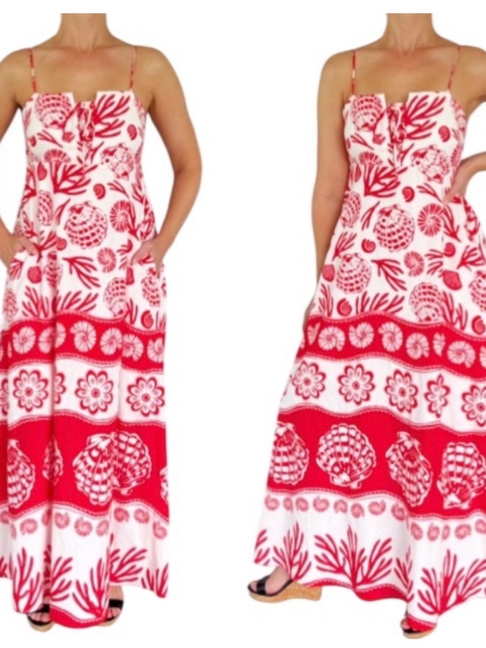 Calypso St. Barth Red and White Maxi Dress